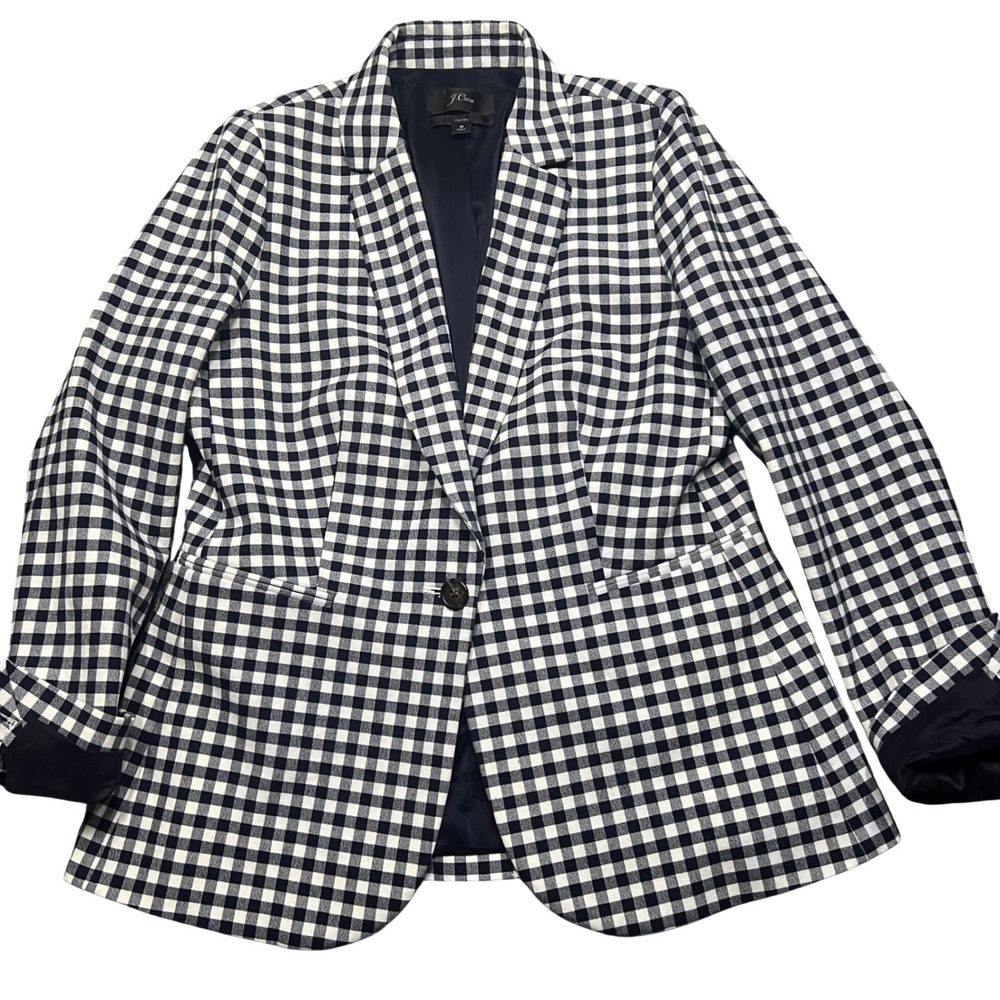 J.Crew Parke Blazer Navy White Gingham Check Single Button Jacket Size 6 stretch